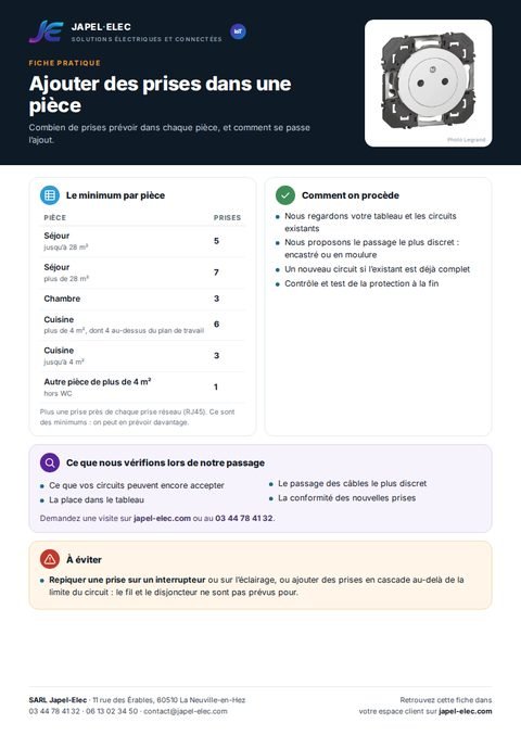 Aperçu de la fiche Ajouter des prises dans une pièce