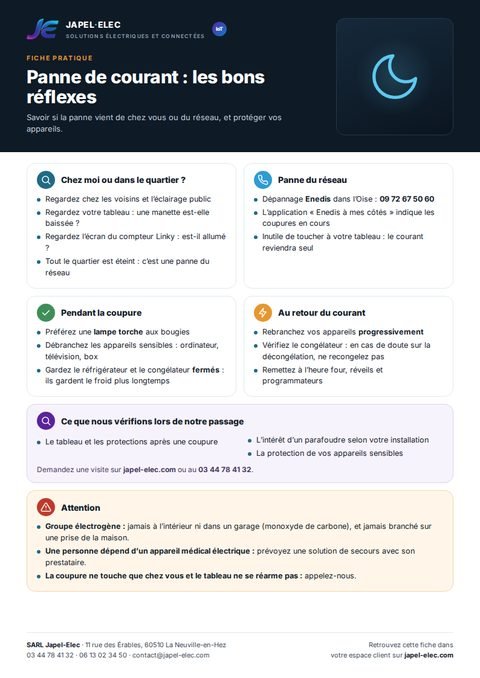 Aperçu de la fiche Panne de courant : les bons réflexes