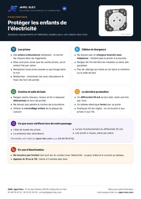 Aperçu de la fiche Protéger les enfants de l’électricité