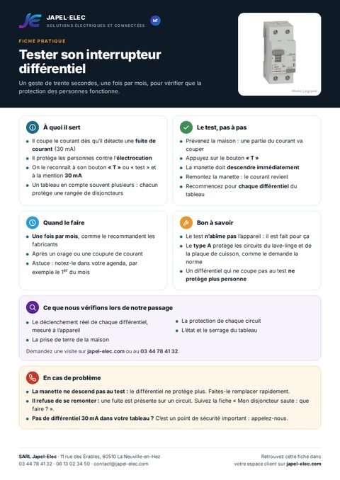 Aperçu de la fiche Tester son interrupteur différentiel